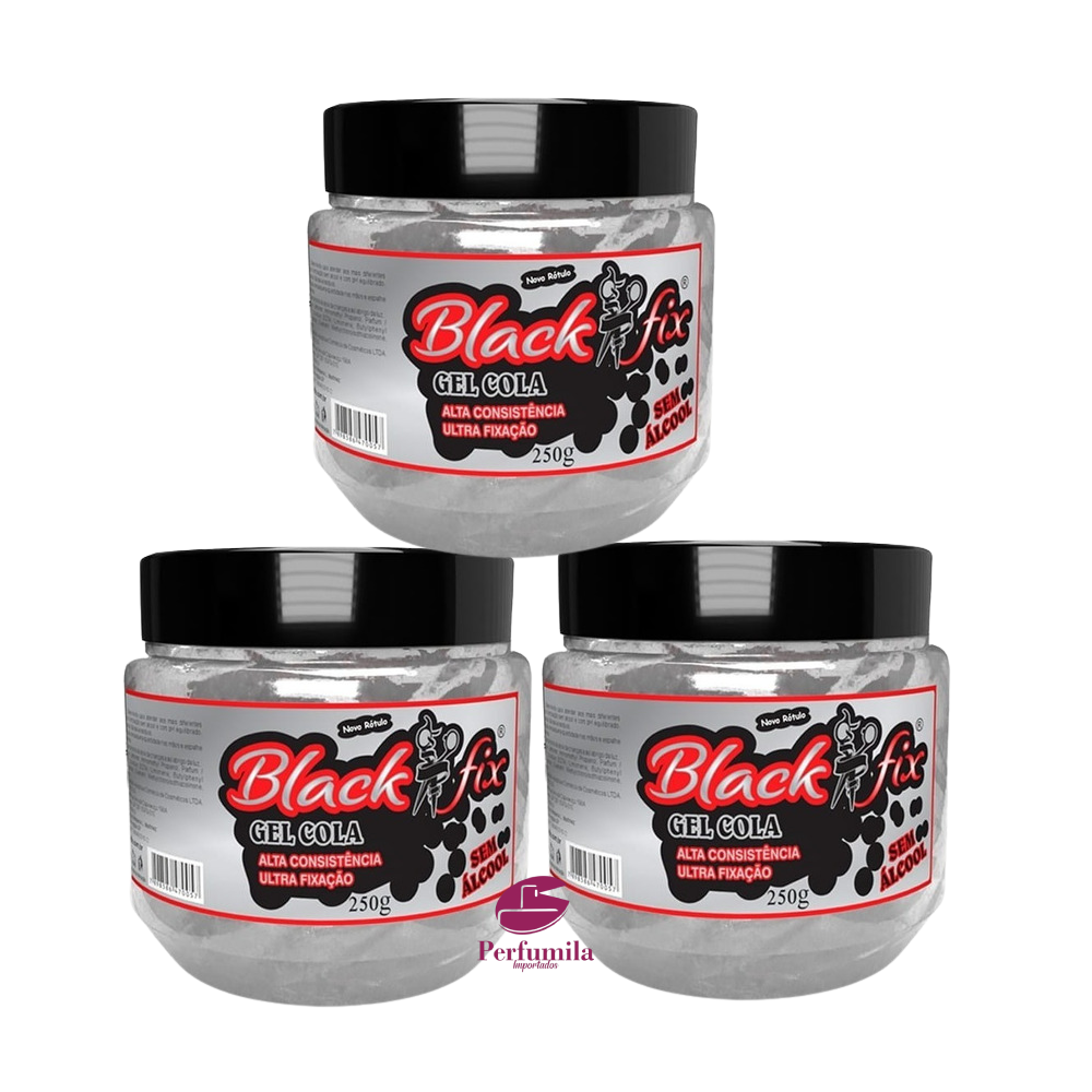 Kit 3 Gel Cola Cabelo Black Fix 250gr Tampa Rosca