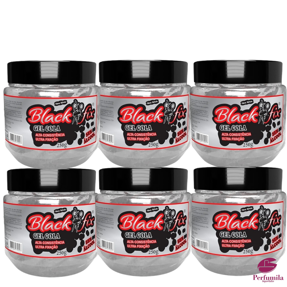 Kit 6 Gel Cola Cabelo Black Fix 250gr Tampa Rosca